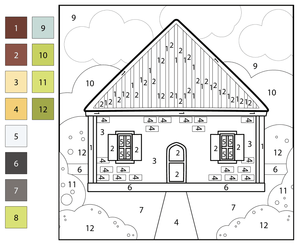 House Color By Number Coloring Page Md Coloring Page — Free Printable — free printable coloring page